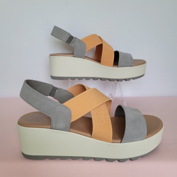 SOREL Cameron Flatform Slingback Suede/Fabric Sandals-Chrome Grey/Chalk Size 9⭐ - Picture 11 of 16